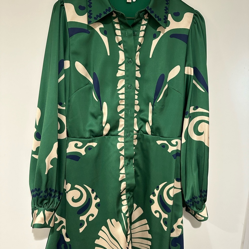 Ciebon Green Ruffled Long Sleeve Shirt Dress - Picture 4 of 5